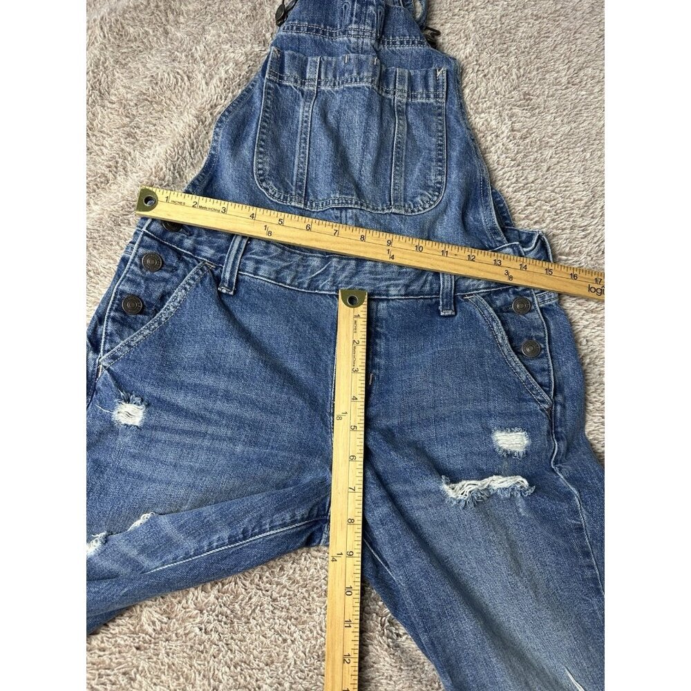 Abercrombie & Fitch Bib Overalls Size XS Denim Stretch Distressed Holes Cropped - Picture 7 of 15